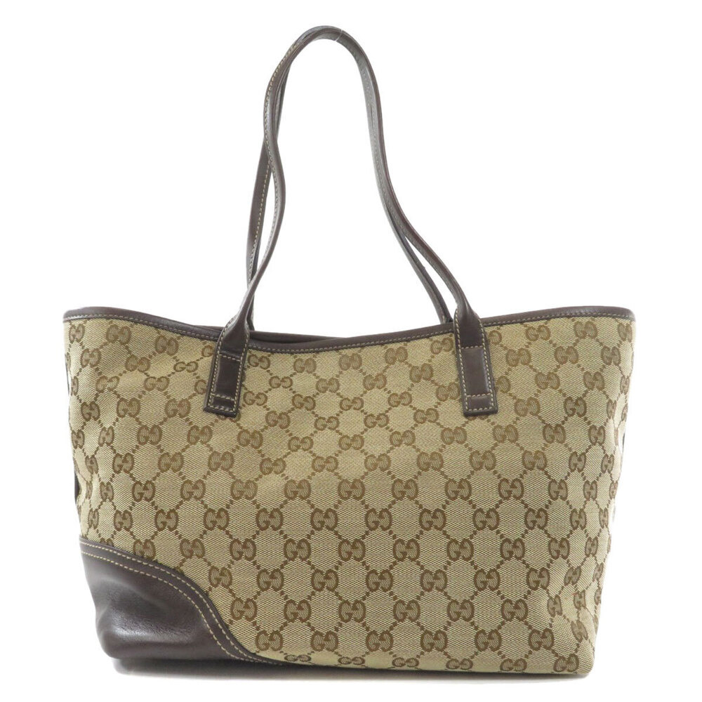 Gucci GG ebony beige Tote Canvas brown monogram Britt leather Tan Brown